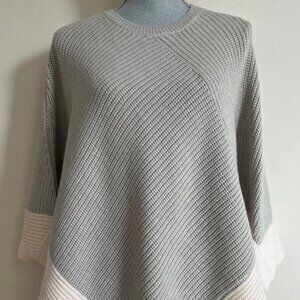 Club Monaco, 100% Wool Ribbed Poncho, size S/XS, Cream and Grey